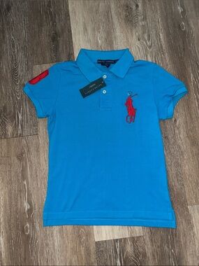 NEW Ralph Lauren Kids Turquoise Polo with Red Pony and Sleeve Patch